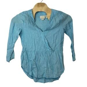 Cynthia Rowley Women’s 100% Linen V-Neck Blouse Light Blue Size M Spring Summer